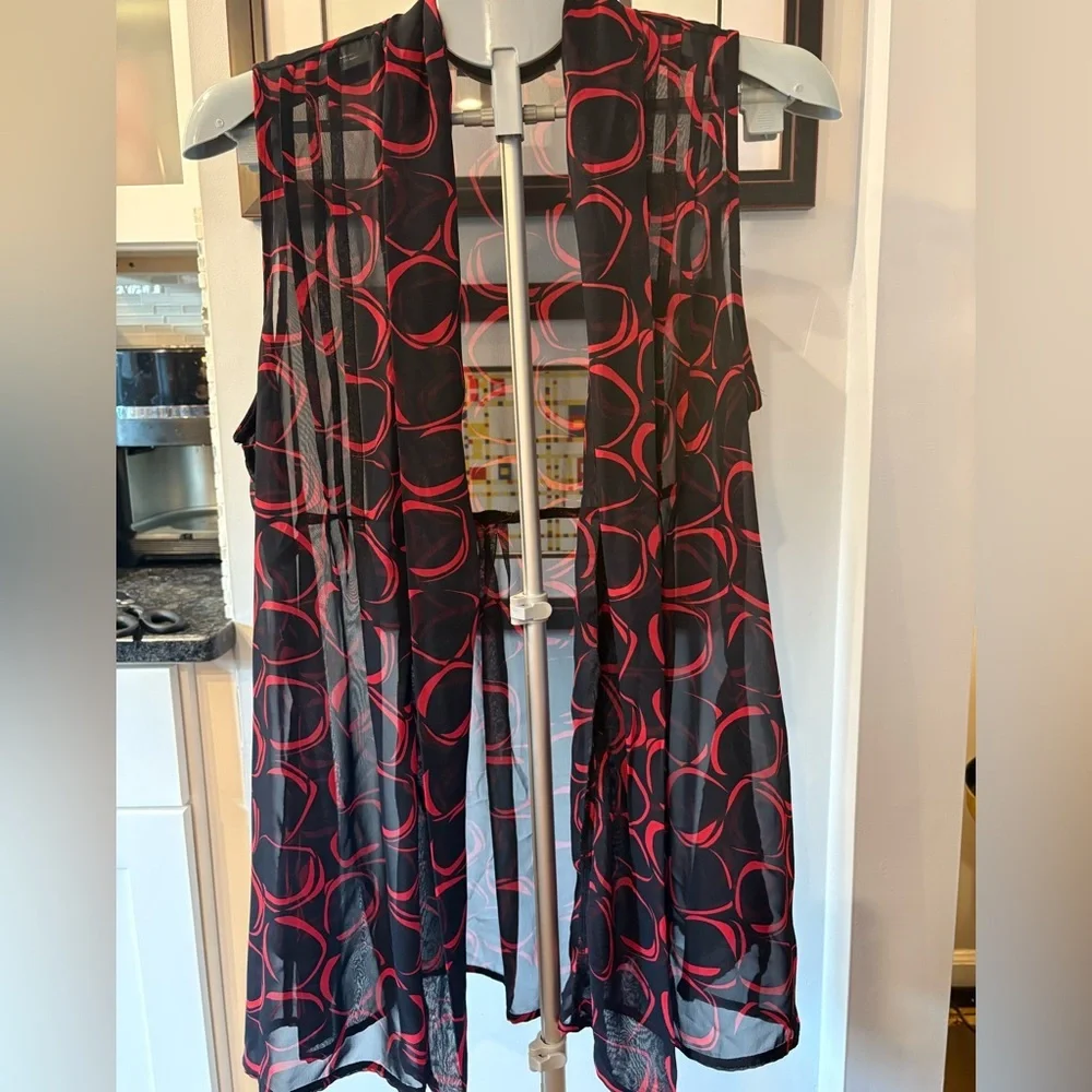 Susan Graver Chiffon Duster Vest Black Red Size M